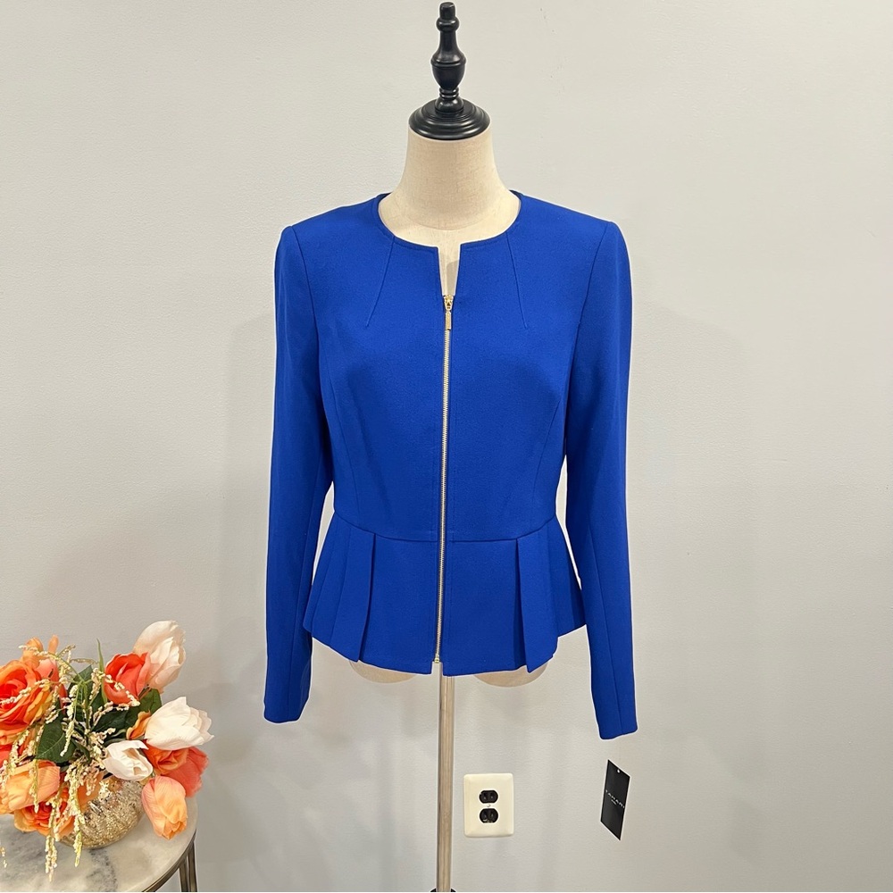 Tahari ASL Cobalt Zip-Front Peplum Jacket